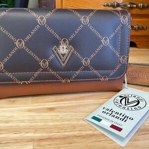 Valentino Orlandi Crossbody Wallet Brown Monogram Chain Strap NWT